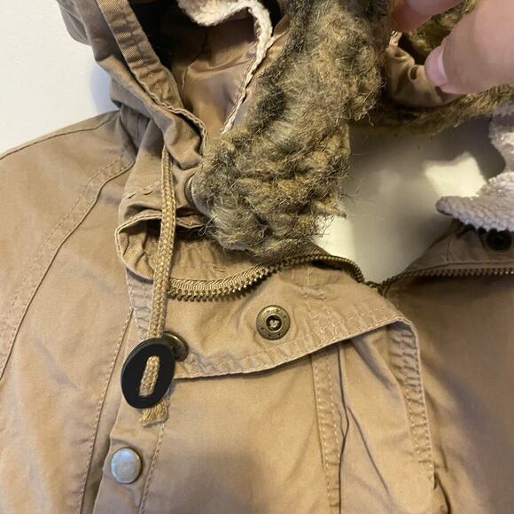 THREAD & SUPPLY Women L Utility Jacket Barn Chore Coat Khaki Fleece Lining Zip - Picture 7 of 14